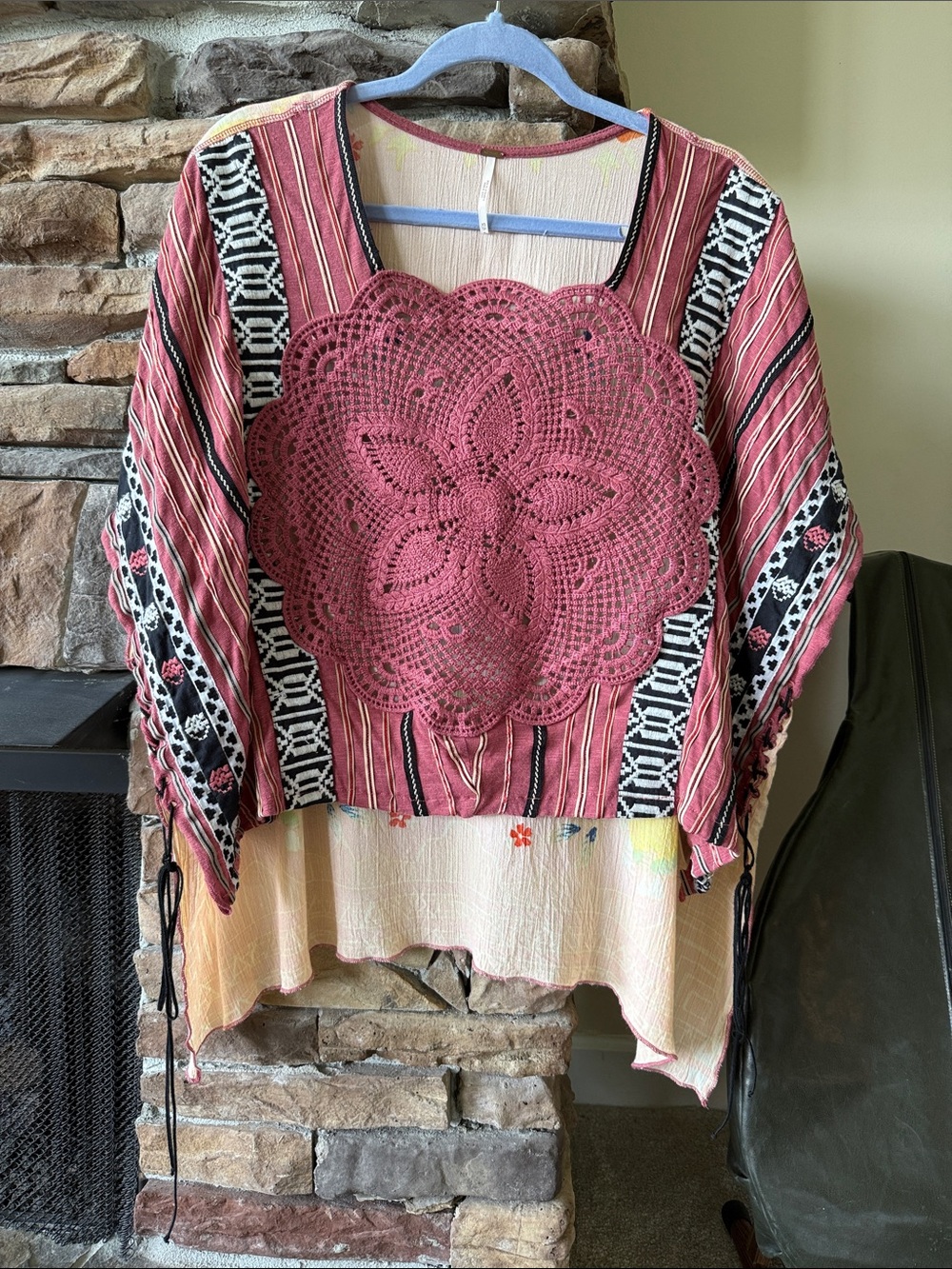 Free People Pink Striped Boho Crochet Front Top